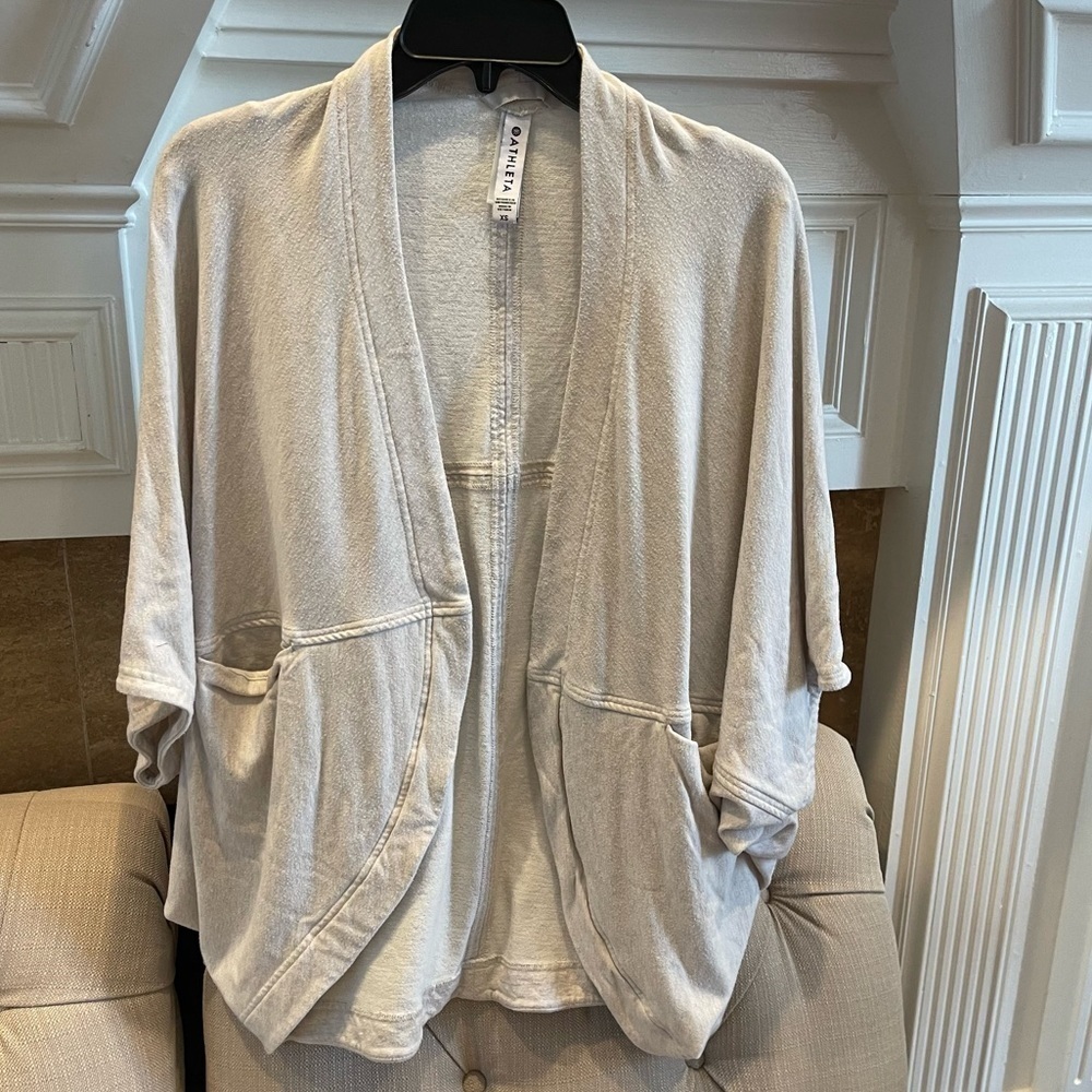 Athleta Open Cardigan Solid Sweaters for Women XS Bat sleeves Oatmeal: BU